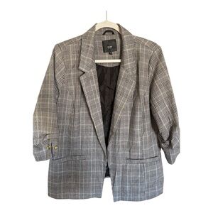 Miss Lili Plaid Blazer 3/4 Sleeve Women’s L Gray Check Lightweight